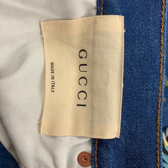 GUCCI Size 34 Blue Multi-Color Embroidery Denim Straight Jeans - Picture 8 of 8